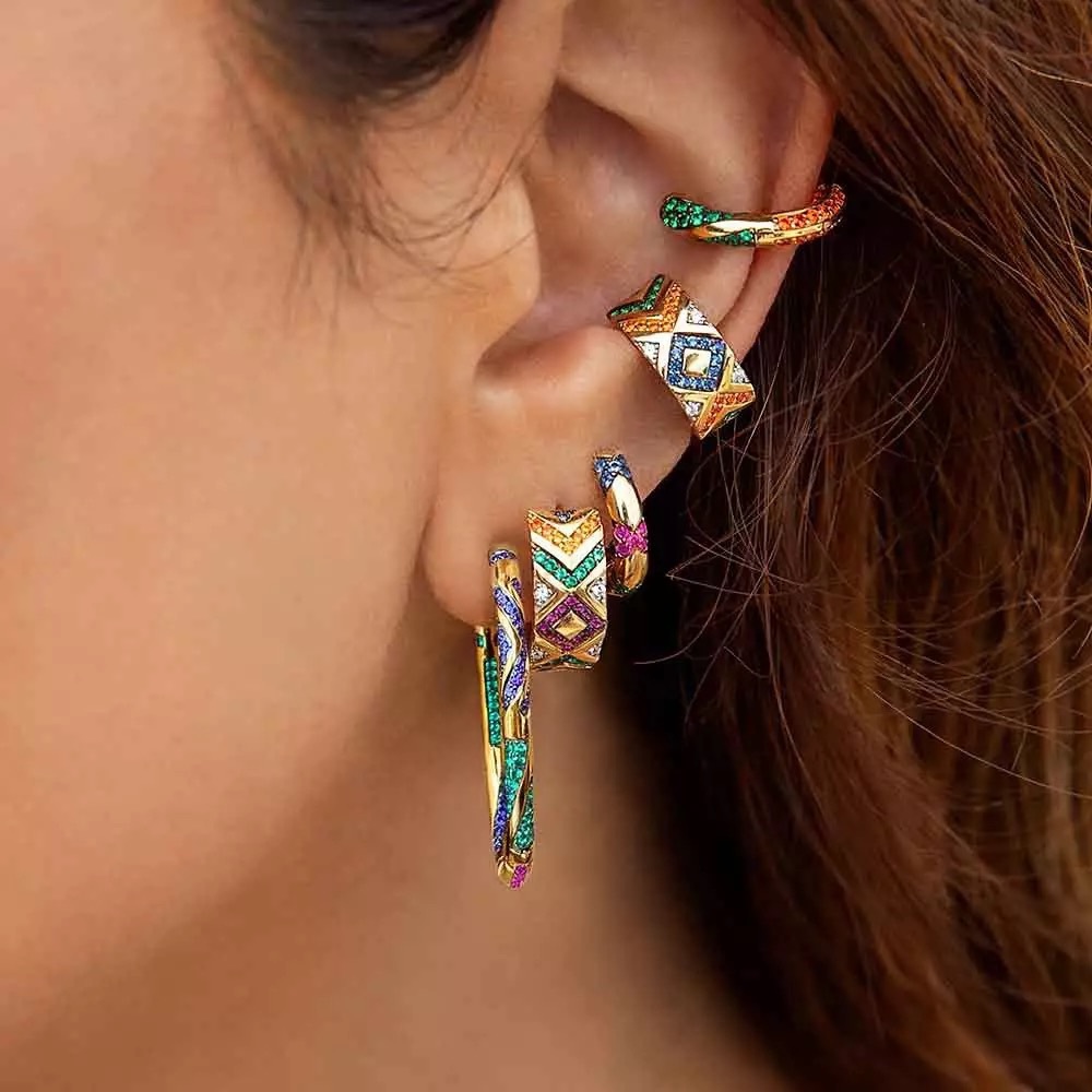 Enola Gold Tribal Design Rhinestone Ear Cuff - Picture 2 of 5